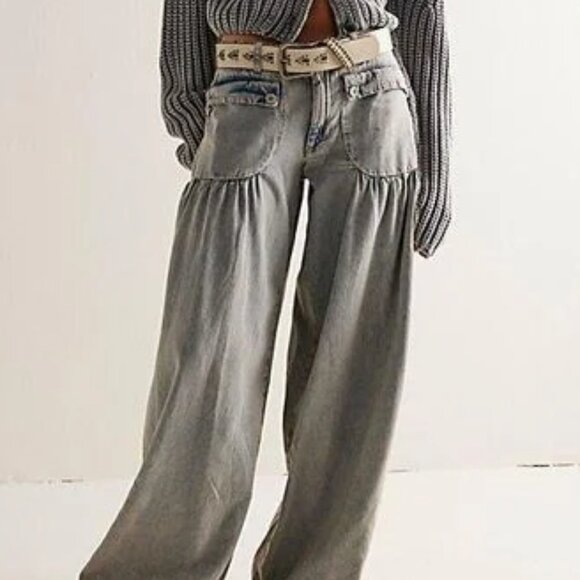 Free People Gray Wide-Leg Jeans - Picture 2 of 10